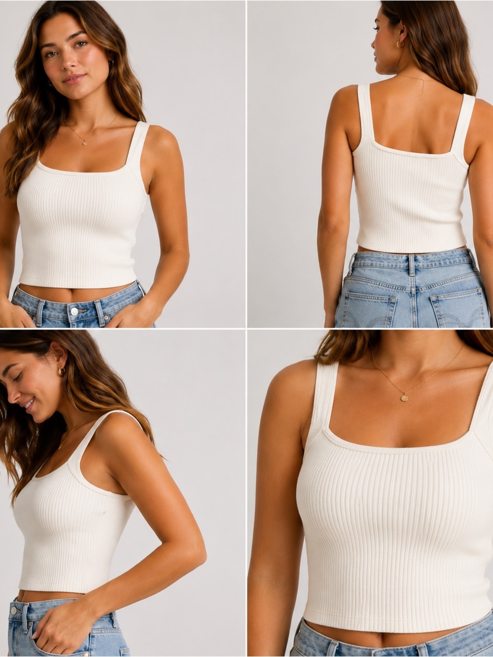 American Eagle Cream Ribbed Knit Tank Top Women’s Small Sleeveless Crop